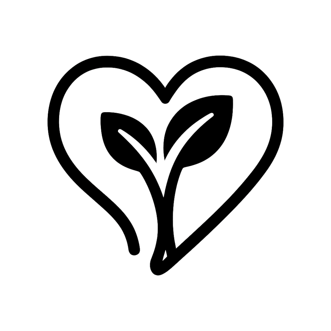 Heart-shaped plant icon symbolizing love for local agriculture, microgreen nutrition, and farm-grown wellness.